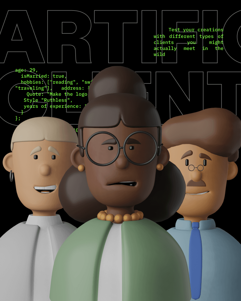 Three different 3D characters of diverse backgrounds